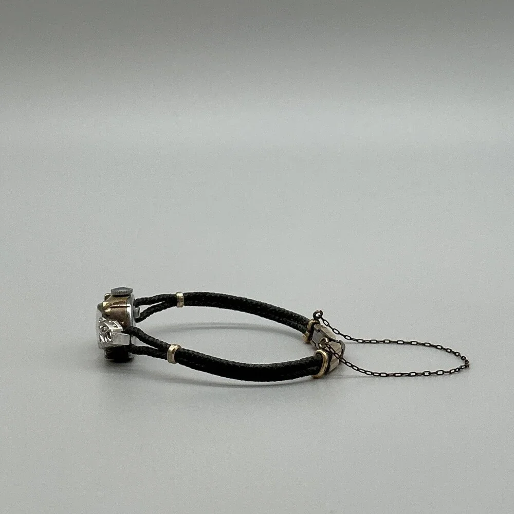 Vintage Elgin Womens Watch 14mm 10K RGP 1957 Diamond Black Cord Manual 5.75